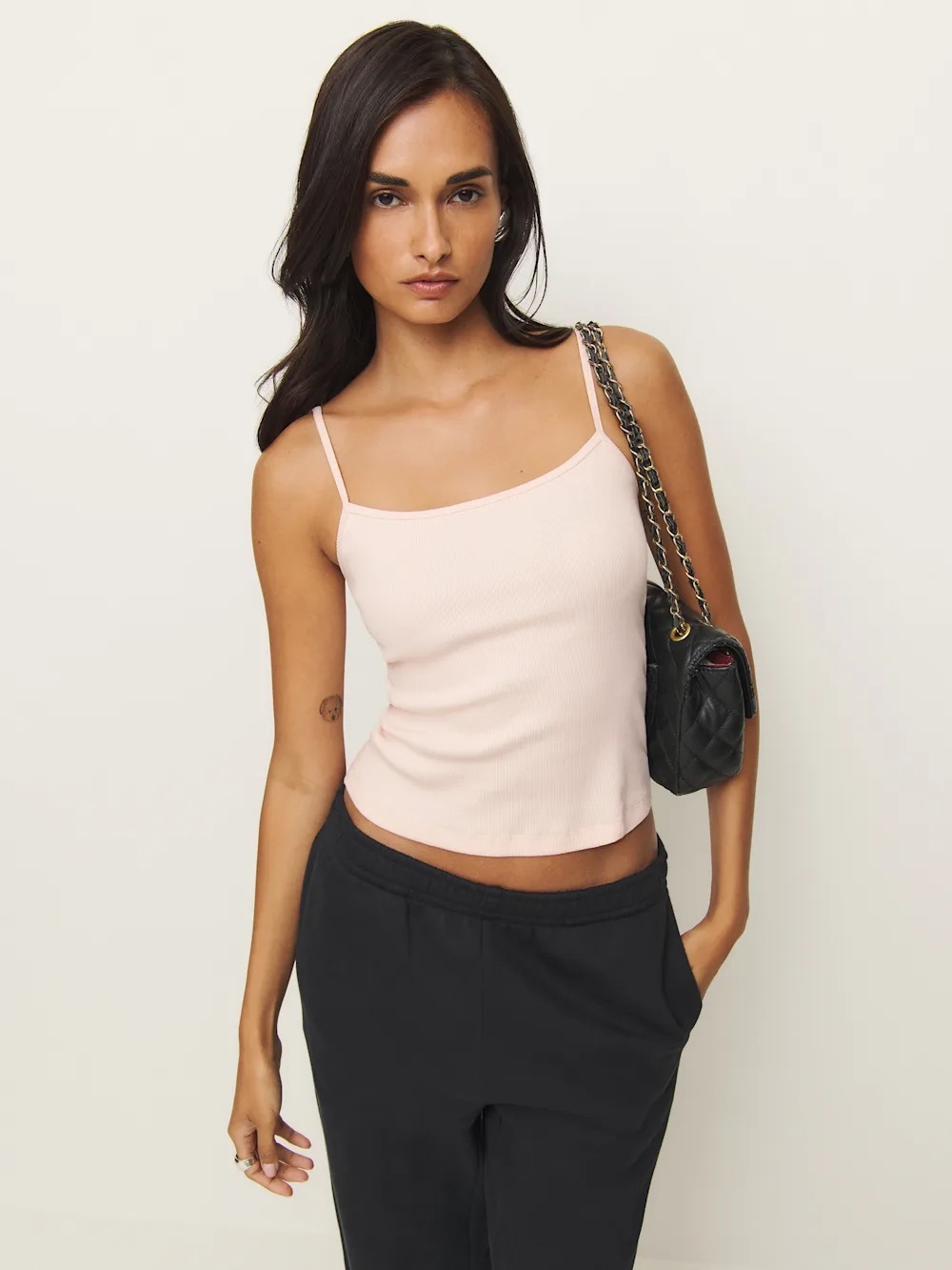 NWT REFORMATION Women’s Pink Ribbed Spaghetti-Strap Tank Top Cotton Womens Large